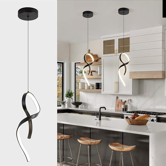 Modern Pendant Light Fixture,4500K LED Pendant Lights Kitchen Island Lighting, Adjustable Height Hanging Light for Kitchen Sink Dining Room Bedroom,1 Pack (Black)