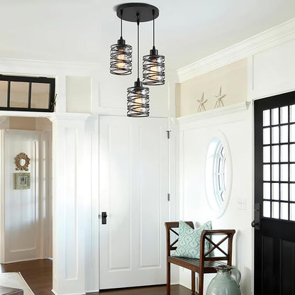3 Light Pendant Lights Kitchen Island Black Pendant Light Fixtures Spiral Iron Kitchen Island Lighting with Clear Glass Shade Adjustable Hanging Light Fixtures