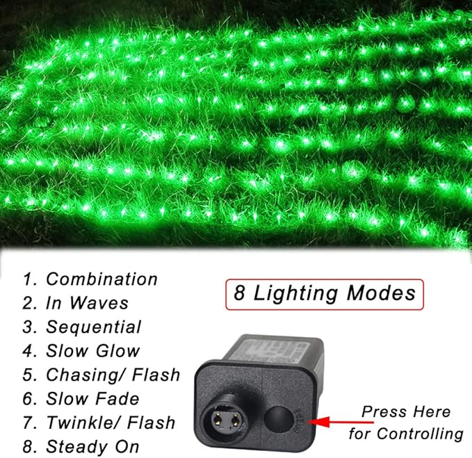 Pooqla 14.8x4.9 ft Net Lights, 300 LED Outdoor Green Halloween Lights with 8 Lighting Modes, Connectable Waterproof Mesh String Fairy Light for Bushes Tree Garden Christmas Decor