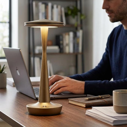 Cordless Rechargeable Table Lamp - 6000mAh Portable LED Battery Operated Table Light - Outdoor Waterproof Dimmable Table Lamps for Restaurant Dining Bedroom Bars Home Patio Outdoor (2 Bronze)