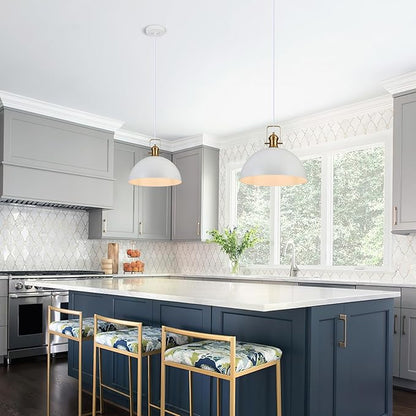 18 Inch Large Pendant Lights for Kitchen Island Matte White Farmhouse Pendant Light fixtures Adjustable Height Dome Hanging Light for Dinning Room Bedroom Hallway,1 Pack