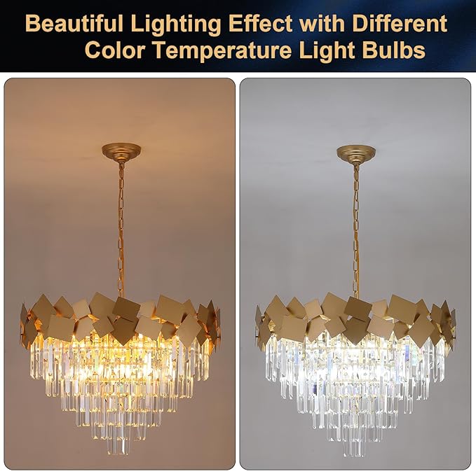 A AXILIXI Large Crystal Chandeliers 30'' Modern Gold Round Chandeliers for High Ceiling K9 6-Tier Large Brass Ceiling Chandelier Light Fixtures Luxury Chandelier for Staircase Foyer Living Room