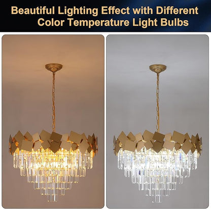 A AXILIXI Large Crystal Chandeliers 30'' Modern Gold Round Chandeliers for High Ceiling K9 6-Tier Large Brass Ceiling Chandelier Light Fixtures Luxury Chandelier for Staircase Foyer Living Room