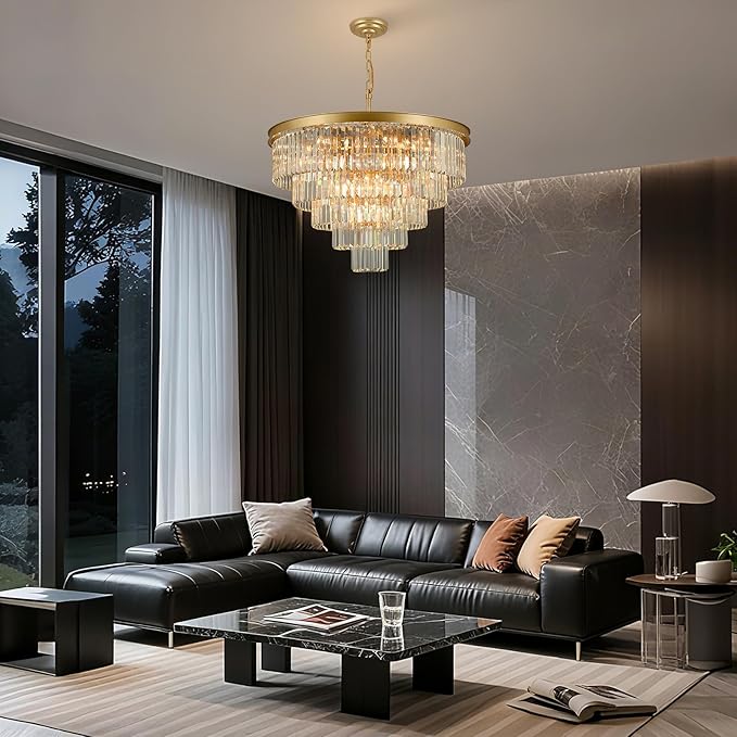 Crystal Chandeliers for Dining Room Lights Fixture Over Table, 20 Lights Gold Modern Chandeliers for Living Room, 5-Tier Round Crystal Lighting Fixtures for Bedroom Entryway Kitchen Island D30 Inch