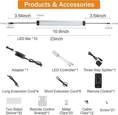 Under Cabinet Lights Kit, LED Smart Dimmable Strip Lighting Fixtures, 24V Plug in Linkable Bar LED Counter Lights for Pantry, Kitchen, Shelf, Bookcases, Showcase (10 PCS, Warm White)