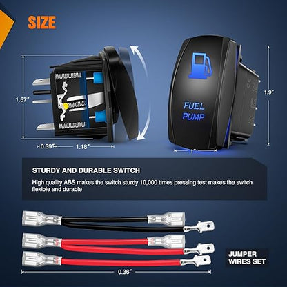 Nilight Fuel Pump Rocker Switch Led Light Bar 5 Pin Laser On Off SPST switches 20A/12V 10A/24V Blue with Jumper Wires Set for Cars Trucks Boats ATVs UTVs RVs