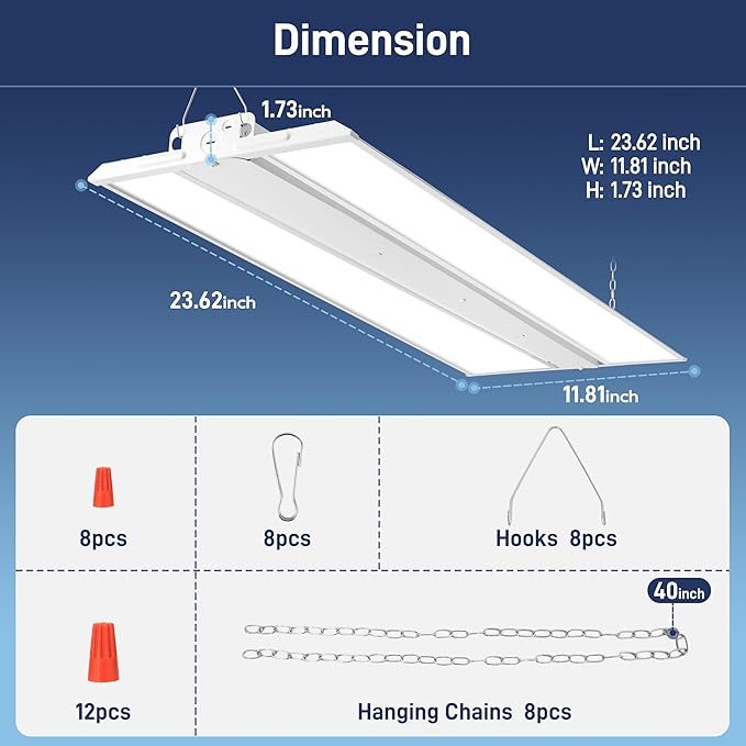 hykolity 2FT 150W LED Linear High Bay Shop Light, 20250lm 135LM/W, 100-277V, 0-10V Dimmable, 5000K Daylight Hanging Light for Warehouse Workshops, UL Listed - 4 Pack