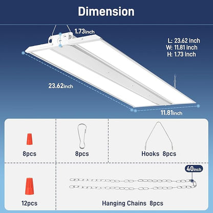 hykolity 2FT 150W LED Linear High Bay Shop Light, 20250lm 135LM/W, 100-277V, 0-10V Dimmable, 5000K Daylight Hanging Light for Warehouse Workshops, UL Listed - 4 Pack