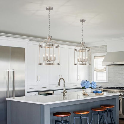 Modern Chrome Chandelier, 4-Light Farmhouse Chandeliers for Dining Room Light Fixture Over Table Adjustable Height Hanging Industrial Pendant Light for Hallway Entryway Living Room Kitchen Bedroom