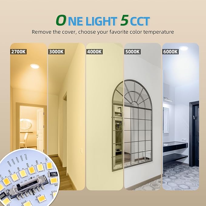 ECOELER 5CCT Selectable LED Flush Mount Ceiling Light, 6 Inch Dimmable Disc Lights, 16.5W 1000LM, Low Profile Surface Mount Ceiling Lights for Kitchen, Garage, Laundry, ETL&FCC, 4 Pack