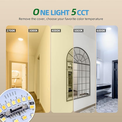ECOELER 5CCT Selectable LED Flush Mount Ceiling Light, 6 Inch Dimmable Disc Lights, 16.5W 1000LM, Low Profile Surface Mount Ceiling Lights for Kitchen, Garage, Laundry, ETL&FCC, 4 Pack