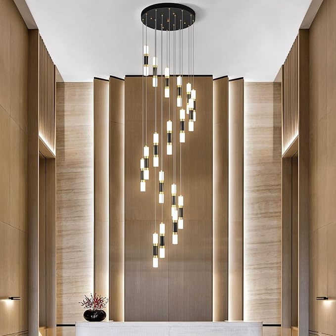 18-Light Modern Kitchen Island Black Gold Ceiling Pendant Light Dimmable LED 108W Staircase Large Chandelier Lobby Living Room Bedroom Foyer High Ceiling Chandelier