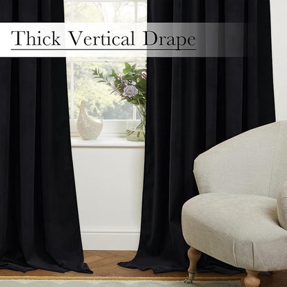 StangH Black Blackout Velvet Curtains 96 inches Long Back Tab Thermal Insulated Theater Curtains Heavy Privacy Drapes for Living Room Sliding Door Office, W100 x L96, 1 Panel