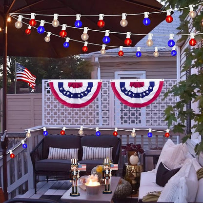 50FT G40 Red White and Blue Lights, 4th of July Decorations Lights Plug In with 50+3 LED Bulbs, Patriotic Decor Indoor Outdoor String Light for Party Patio Garden Bistro Independence Day Memorial Day