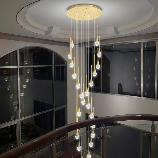 ykolupty Modern Crystal Chandelier 25-Lights Raindrop Chandeliers LED Dimmable High Ceiling Pendant Light Gold Large Chadnelier for Foyer Entrance Living Room
