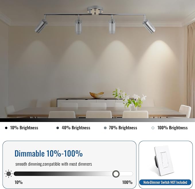 5Color LED Track Lighting Kit 4 Lights Dimmable 48W Track Light,Zoomable15°/24°/36°/45°/60°-2700K/3000K/3500K4000K/5000K,Track Lighting for Accent Task Kitchen,Lumen 4800 (Silver)