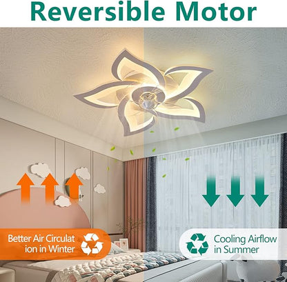 Ceiling Fan with Lights Remote Control, 3 Colors, 6 Speeds, 24" Geometric Bladeless Ceiling Fan, White Low Profile Ceiling Fan with Light for Kitchen Bedroom