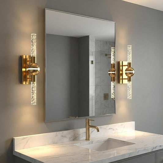 Wall Sconces Set of Two, Brushed Brass Modern Wall Sconce Indoor, 13W Dimmable LED Sconces Wall Lighting for Bathroom Bedroom Living Room Hallway (17.7inch,2 Pack)