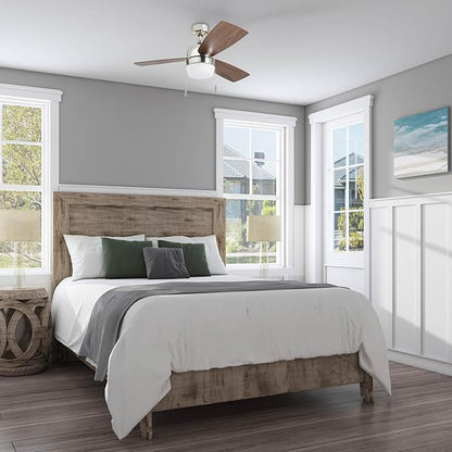 Honeywell Ceiling Fans Barcadero Modern 44 Inch Ceiling Fan with Light, Pull Chain LED Indoor Fan with 3 Blades, Maple and Brown Maple Blade Finish Options, Brushed Nickel (50616-01)