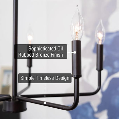 Kira Home Camille 22" Modern 5-Light Chandelier, Minimalist Candle-Style Silver Hanging Fixture, Oil Rubbed Bronze Finish