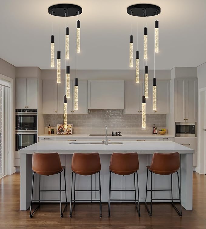7-Lights High Ceiling Crystal Chandelier, Modern LED Raindrop Pendant Light Fixture 60" H Flush Mount Chandelier Black for Foyer Staircase Living Room