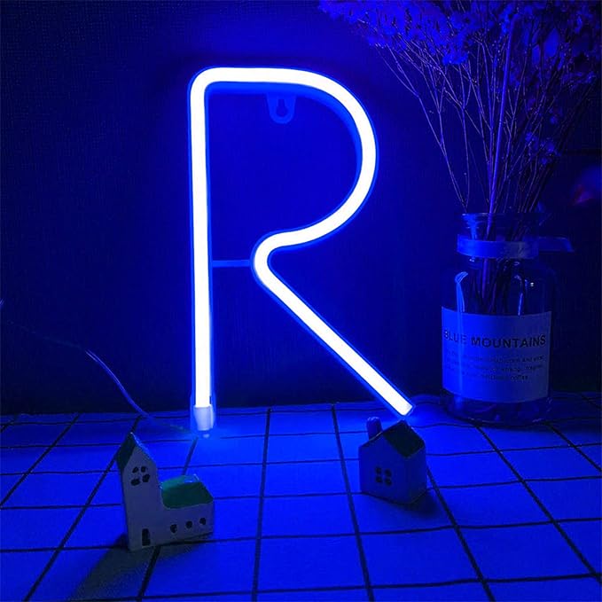 ENUOLI Blue Letters LED Neon Signs LED Letter Neon Lights LED Neon Lamps Wall Signs Battery or USB Operated Art Decorative Lights Decor for Home Children Baby Living Room Christmas Wedding Party (R)