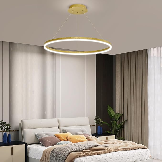 Mikeru Modern Ring Chandelier Light, LED Pendant Light Fixtures with Remote Control 3000k-6500K Adjustable Color Temperature Light for Living Room, Bedroom, Kitchen （15.7in