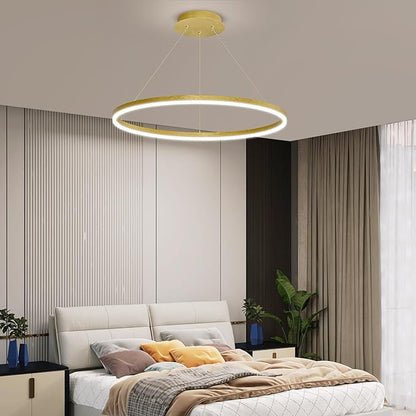 Mikeru Modern Ring Chandelier Light, LED Pendant Light Fixtures with Remote Control 3000k-6500K Adjustable Color Temperature Light for Living Room, Bedroom, Kitchen （15.7in