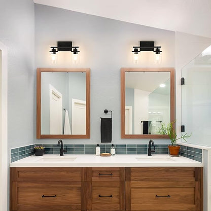 EDISHINE Bathroom Light Fixtures, 2-Light Bathroom Vanity Light with Clear Glass Shades, Matte Black Vanity Lights, Vintage Wall Sconces for Bedroom Living Room Hallway, E26 Base (Bulbs Not Included)