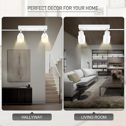 Plug in Track Lighting Fixtures Ceiling, White Track Light LED, 2-Light Track Lights with Cord, 2 Way Ceiling Spotlight, Rocker Switch, Rotatable Wall Mount Light for Kitchen/Bedroom,Bulb Not Included