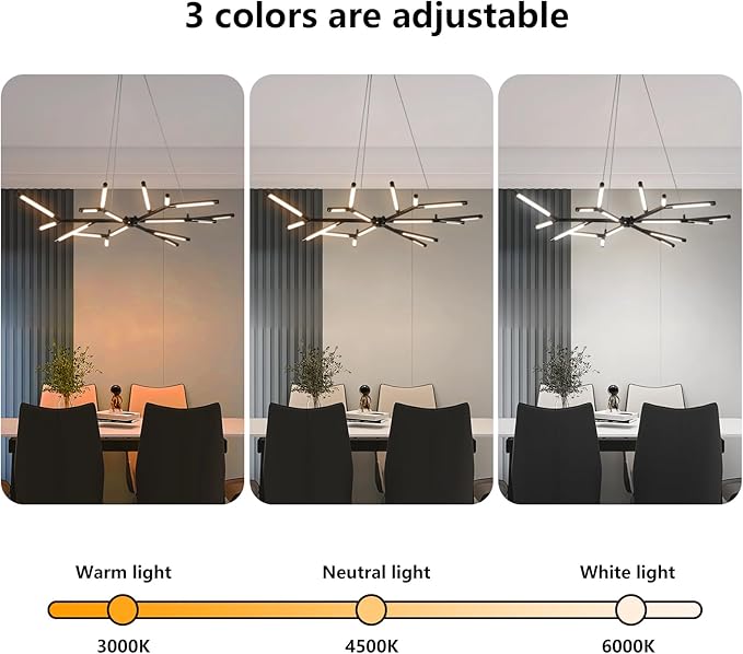 Modern LED Linear Chandelier,Black Mid Century Modern Pendant Light,Adjustable Height Branch Style Chandelier for Dining Room,Kitchen Island,Living Room,Staircase,Easy to Install