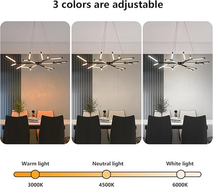 Modern LED Linear Chandelier,Black Mid Century Modern Pendant Light,Adjustable Height Branch Style Chandelier for Dining Room,Kitchen Island,Living Room,Staircase,Easy to Install