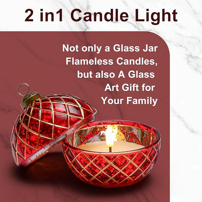 Birthday Glass Flameless LED Candles Wedding Decorative Light Birthday Gift for Her,Battery Operated Flickering Electric LED Ball Candles,Jar Candle for Home Party with Glass Cover Gifts for Wife(Red)