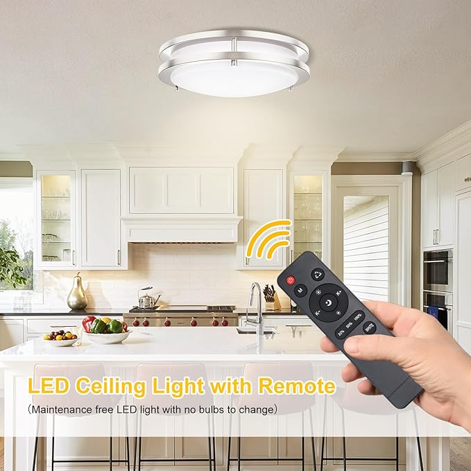 Kalium LED Ceiling Light with Remote 13 Inch Flush Mount Ceiling Light Fixture,24W 3000K-6000K Adjustable Color Temperature,Dimmable Lighting Fixtures for Kitchen Bedroom Hardwired Installation