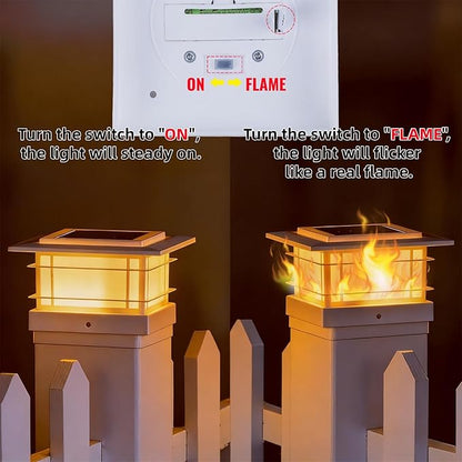 Dynaming 4x4 Solar Post Cap Lights Outdoor with Flickering Flame Light, White Shell Fence Post Solar Lights Fit Vinyl/Wooden Posts, Brightness LED Lighting Decor for Garden Deck Patio, 12 Pack