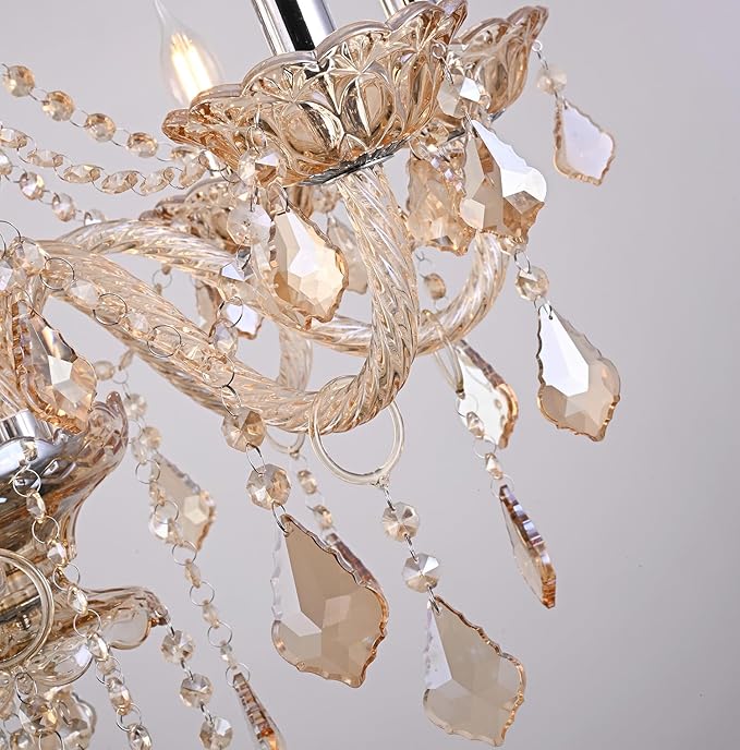 Contemporary Crystal Chandelier 8-Light for Dinning Room,Cognac K9 Crystal Candle Chandeliers Lighting Crystal Ceiling Pendant Light Fixtures for Bedroom Kitchen Lobby Stair (8 Lights)
