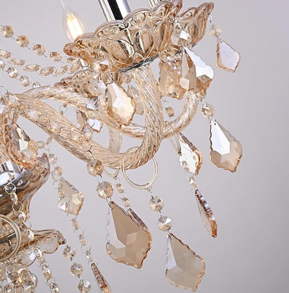 Contemporary Crystal Chandelier 8-Light for Dinning Room,Cognac K9 Crystal Candle Chandeliers Lighting Crystal Ceiling Pendant Light Fixtures for Bedroom Kitchen Lobby Stair (8 Lights)