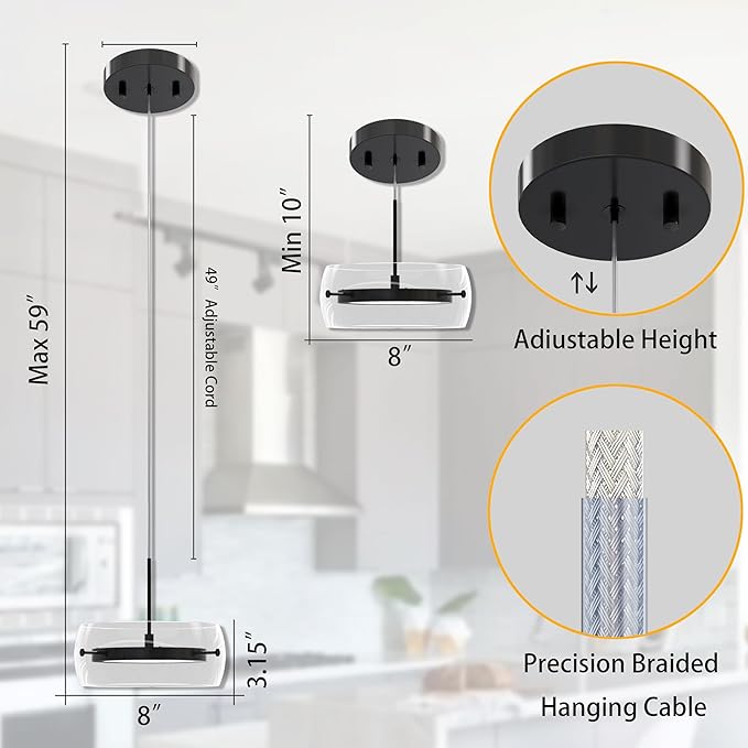 3-Pack Modern Pendant Lights Kitchen Island, Dual-Sided LED 3-CCT Dimmable Glass Hanging Lighting Fixture, Adjustable Cable for Dining Room, Bar, Over Table, Sloped Ceiling Matte Black
