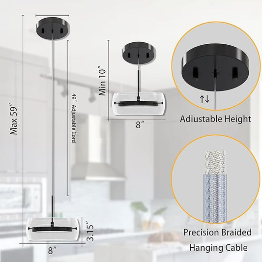 3-Pack Modern Pendant Lights Kitchen Island, Dual-Sided LED 3-CCT Dimmable Glass Hanging Lighting Fixture, Adjustable Cable for Dining Room, Bar, Over Table, Sloped Ceiling Matte Black