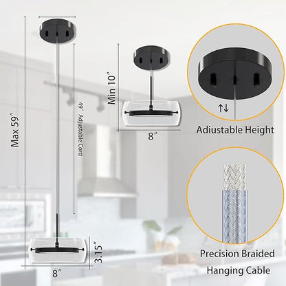 Pendant Lights Kitchen Island Dual-Sided LED Lighting, Adjustable Hanging Length, Glass Shade, Dimmable, Modern Ceiling Light Fixture for Dining Room, Bar, Living Room, Matte Black