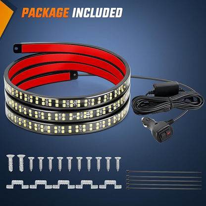Nilight 60 Inch Truck Tailgate Strobe Light Strip Tail Emergency Bar Rear Window Warning Lamp Ultra-Bright Double Row 360 LED for Pickup Trailers Construction Vehicles Car SUV, White