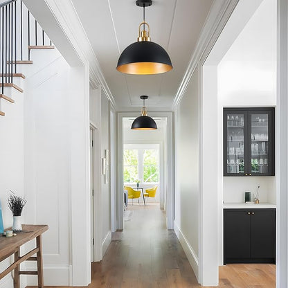 Industrial Black Large Pendant Light 15.74" Matte Finish Metal Light Fixture Farmhouse Hanging Light for Kitchen Island Dining Room Hallway