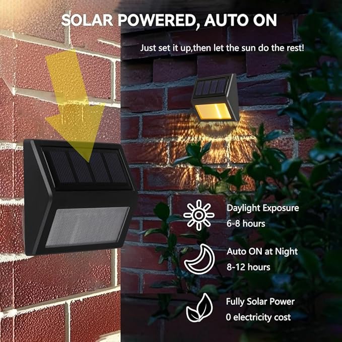 Solar Fence Lights Outdoor,Waterproof Solar Stair Step Deck Lights Wireless for Patio Garden Backyard Garage Driveway ﻿ (Cool White, 2-Pack)