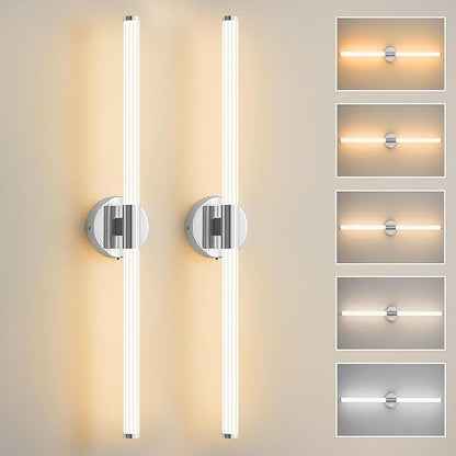 Bathroom Wall Sconces Set of 2 Hardwired Dimmable 5CCT LED Bathroom Light Fixtures Over Mirror 360° Full Lighting 31" Long Vanity Light Bar Modern Chrome Wall Sconce for Bedroom Living Room