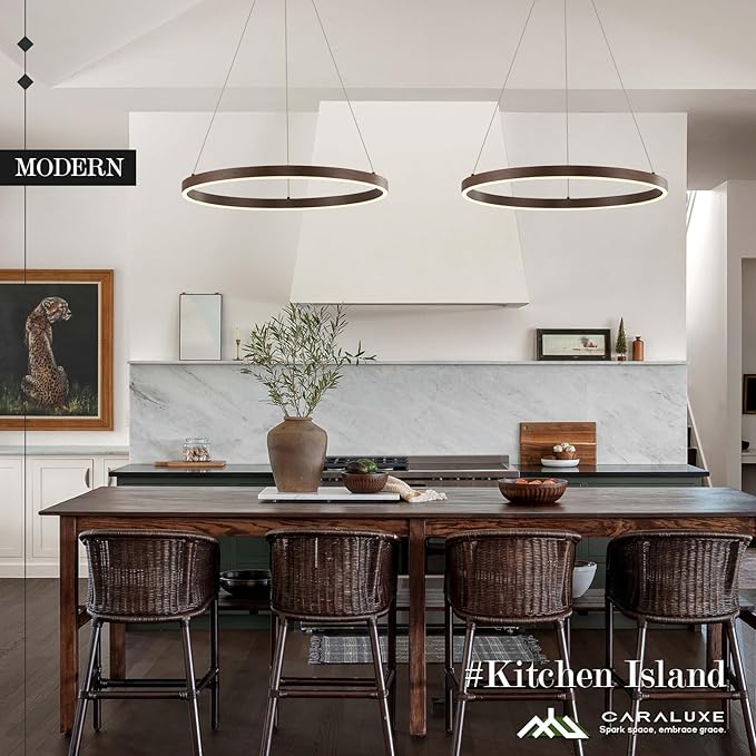 LED Ring Chandelier Walnut Wood Chandelier 24in Dimmable Round Foyer Chandeliers Light Modern Circular Chandeliers Wood-Printed Adjustable Pendant Light Fixture for Dining Room Entry Bedroom Office