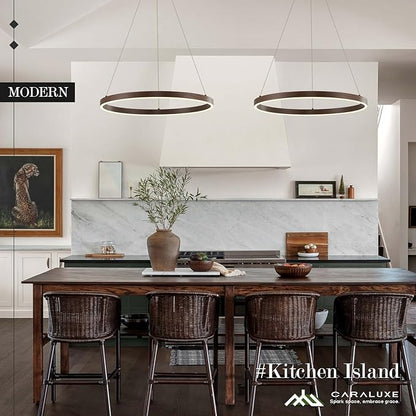 LED Ring Chandelier Walnut Wood Chandelier 24in Dimmable Round Foyer Chandeliers Light Modern Circular Chandeliers Wood-Printed Adjustable Pendant Light Fixture for Dining Room Entry Bedroom Office