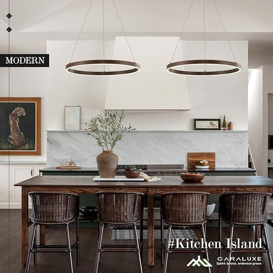 LED Ring Chandelier Walnut Wood Chandelier 24in Dimmable Round Foyer Chandeliers Light Modern Circular Chandeliers Wood-Printed Adjustable Pendant Light Fixture for Dining Room Entry Bedroom Office