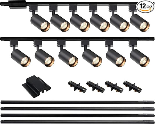12-Light LED Track Lighting Kit with 13FT H Track Lighting Rails & Floating Canopy Connector, GU10 Track Light Kit, Modern Kitchen Track Lighting Fixtures Ceiling Spot Light, Black(No Bulbs)