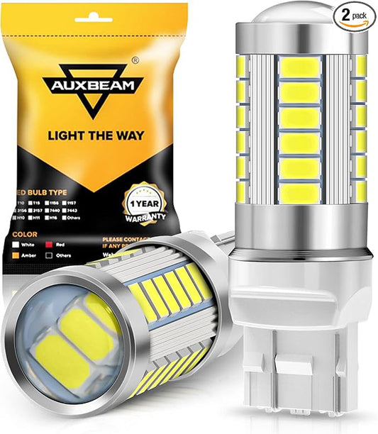 Auxbeam 7443 Reverse Light Bulbs, Super Bright 6500K White T20 LED Bulbs for Backup Reverse Lights, 33-SMD LED Chips with Projector, Pack of 2