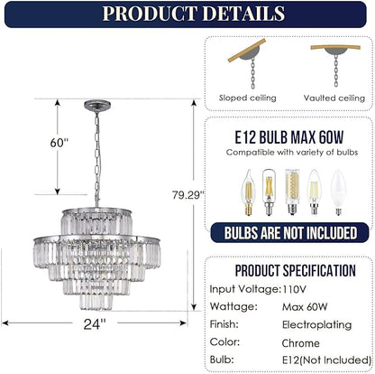 Modern Crystal Chandelier Ceiling Lights Luxury Chandeliers Hanging Raindrop Pendant Light Fixture for Dining Rooms Bedroom Entryway 13-Lights